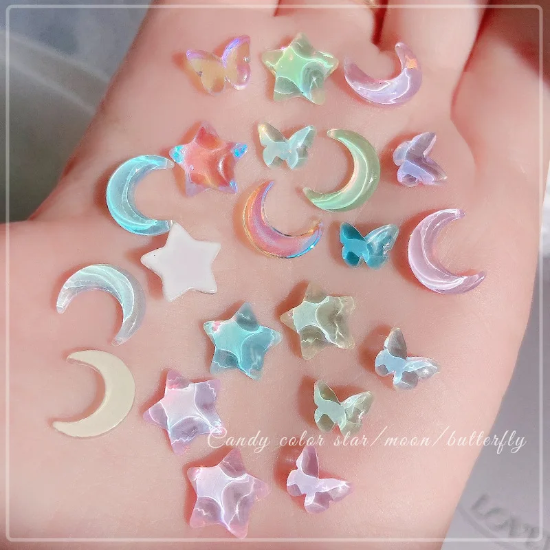 10ks K9 K9 Crystal Moon Star Motýfly nechty Kúzla s plochým kmeňom Diamant päťbody 3D krištáľové kamienky drahokamy Dekorácie šperky