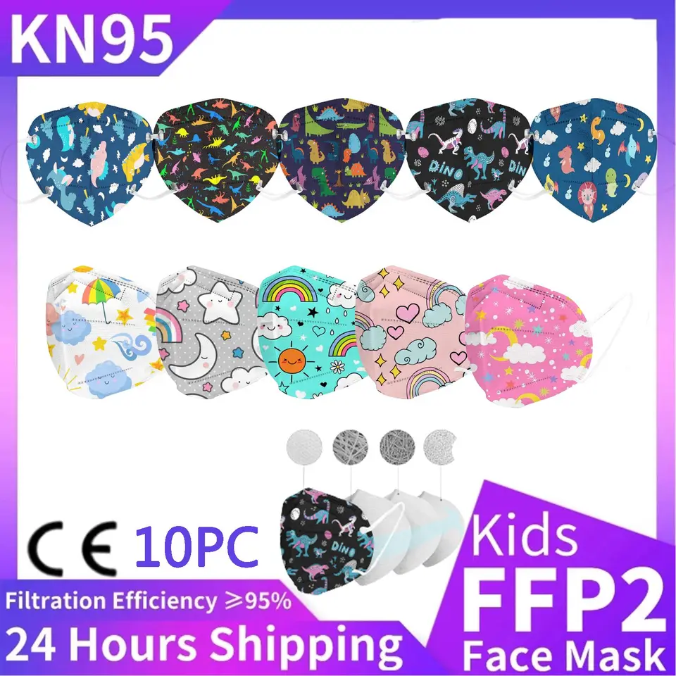 10ks KN95 maska ​​Detský mascarillas fpp2 maska ​​karikatúry Dinosaurus Printed Fish Tvar FFP2 CE tváre masky mascarillas negra