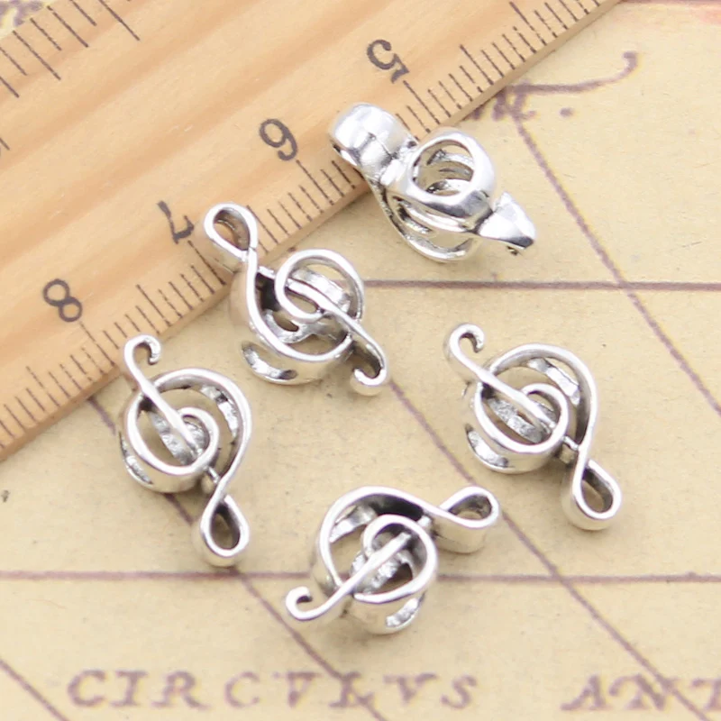 10ks korálky Hudobná nota 4,5 mm veľké diery Vintage kúzla európsky prívesok vhodné pre náramok DIY starožitné strieborné farebné fit výroba