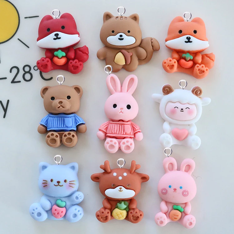 10ks kreslené zvieratá Králičie ovce Cat Fox Deer Charms kawaii živice Flatback prívesok kúzlo DIY šperky na výrobu nálezov C1139
