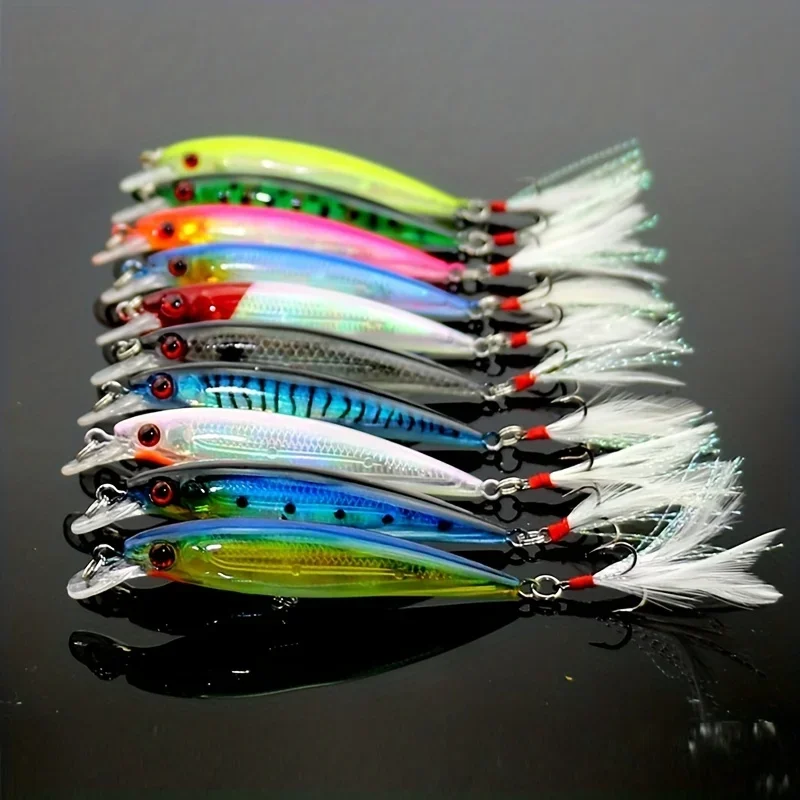 10ks Larser Minnow Fishing Laves Set Catch Bass Rýchlejšie s umelým návnadou na perie Crankbait 9cm/7G