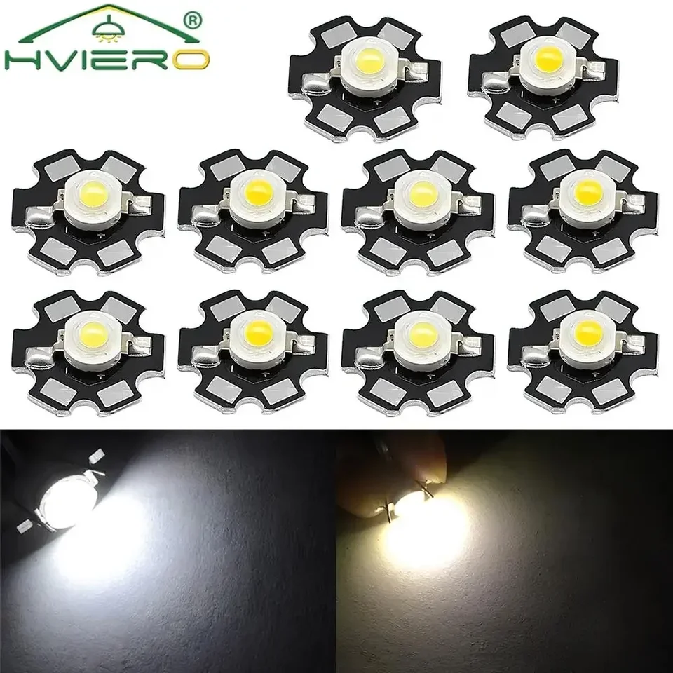 10ks LED teplá biela biela lampa Lampta 1W Vysoký výkon pre DIY svetlo s 20 mm hviezdou plošinovou plošinou.