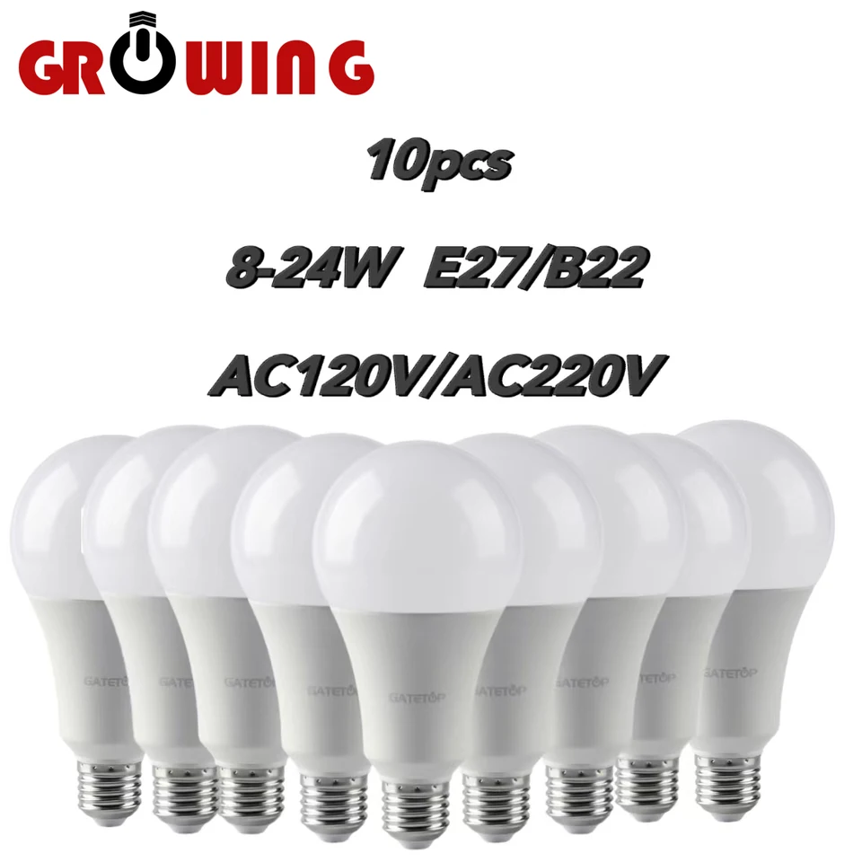 10ks LED žiarovky LED žiarovky A60/A80 E27 B22 AC120V/AC220V Svetlo Skutočný výkon 8W-24W 3000K/4000K/6000K Lampa