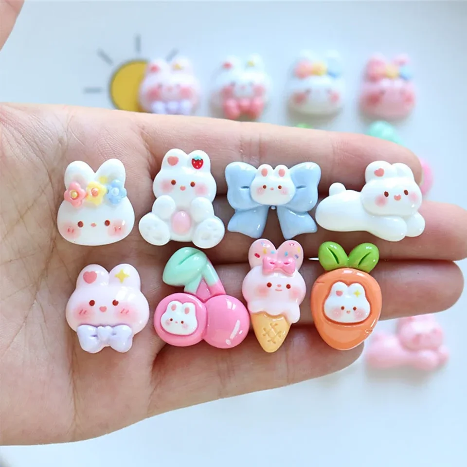 10ks Leskiny láska ružová biela biela králička Miniatúrna plochá živica chrbtových kabíny pre vlásenky Scrapbooking DIY Domáce výzdoba remeselníckych doplnkov