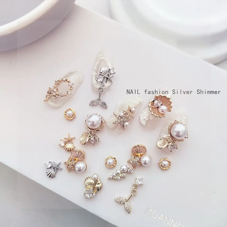 10ks letná morská panna shell škrupina hviezdnych nechtov na nechty diely zirkón Crystal manikúru nechty Accesorios dodávky dekorácie kúzla