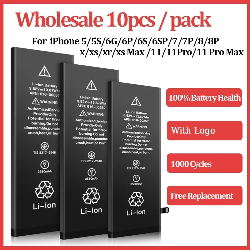 10ks/lot 0 cykly veľkoobchodná batéria pre iPhone 6s 6 7 8 plus 5s SE x XS 11 12 13 14 15 Pro Max Mini náhradné batérie