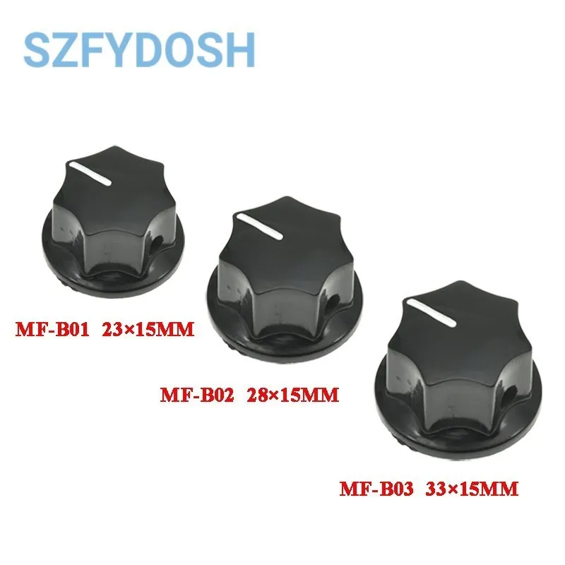 10ks / lot Bakelite Knob MF-B01 MF-B02 MF-B03 HEXAGONAL POtentiometer pásový spínač Vnútorný otvor 6 mm
