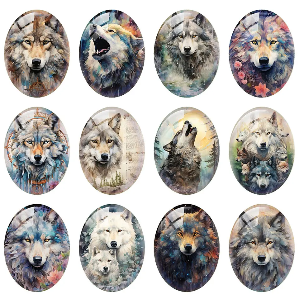 10ks/lot Halloween Gothic Wolf Animals Oval Photo Glass Cabochon Flatback Demo Flat Back Cameo Cameo pre domácich majstrov výroba šperkov