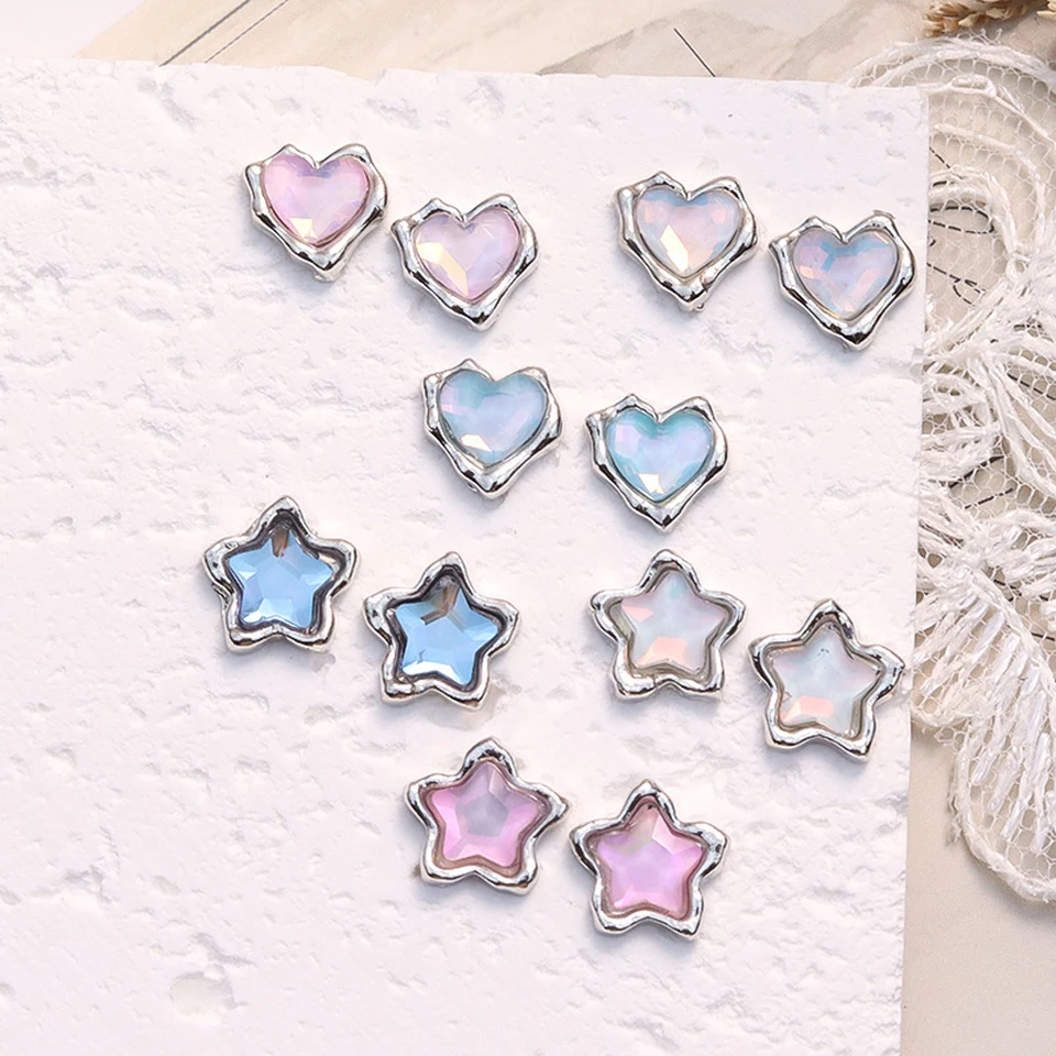 10ks Luxusná zliatina Love Heart Star na nechty Kúzla 3d kovové okraja Mocha farebná nechtovej šperky dekorácia DIY manikúra doplnky