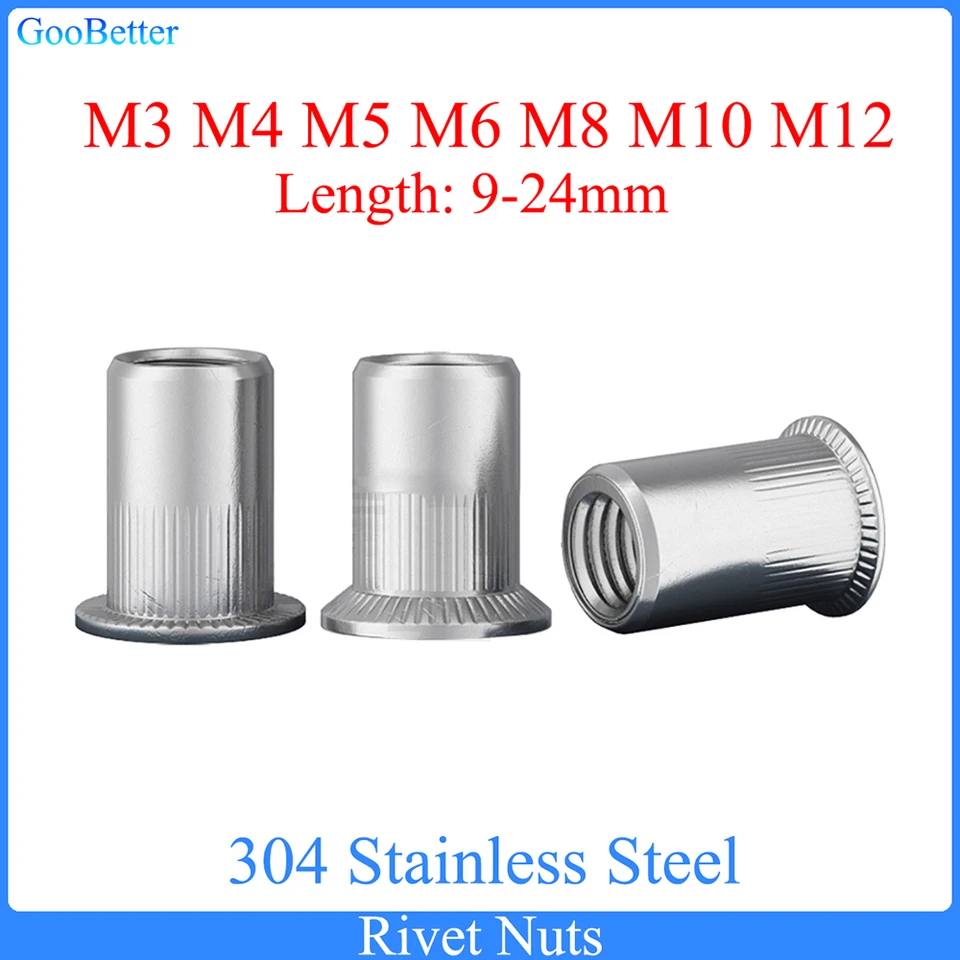 10ks m3 m4 m5 m8 m8 m10 m12 Nivet Nuts 304 z nehrdzavejúcej ocele Vložka plochá hlava závity orechové náradie Rustproof Nivets Nuts