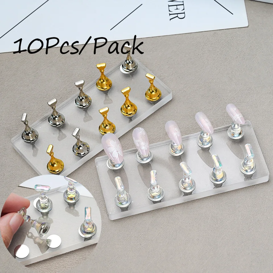 10ks Magnetický nechtový držiak na nechty Set na nechty Art Training Slot Acryl Crystal False False Tipy na nechty držiaky DIY Manicuretool