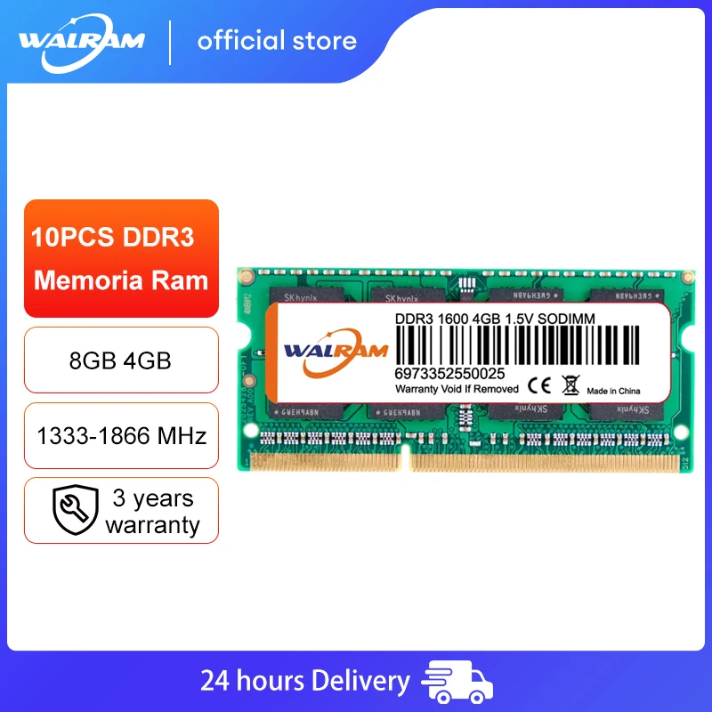 10ks Memoria RAM DDR3 2GB 4 GB 8 GB 1333 1600 1866MHz pre notebook RAM 12800 Všeobecné notebook Pamäť Štandardné napätie 1,5V 204pin