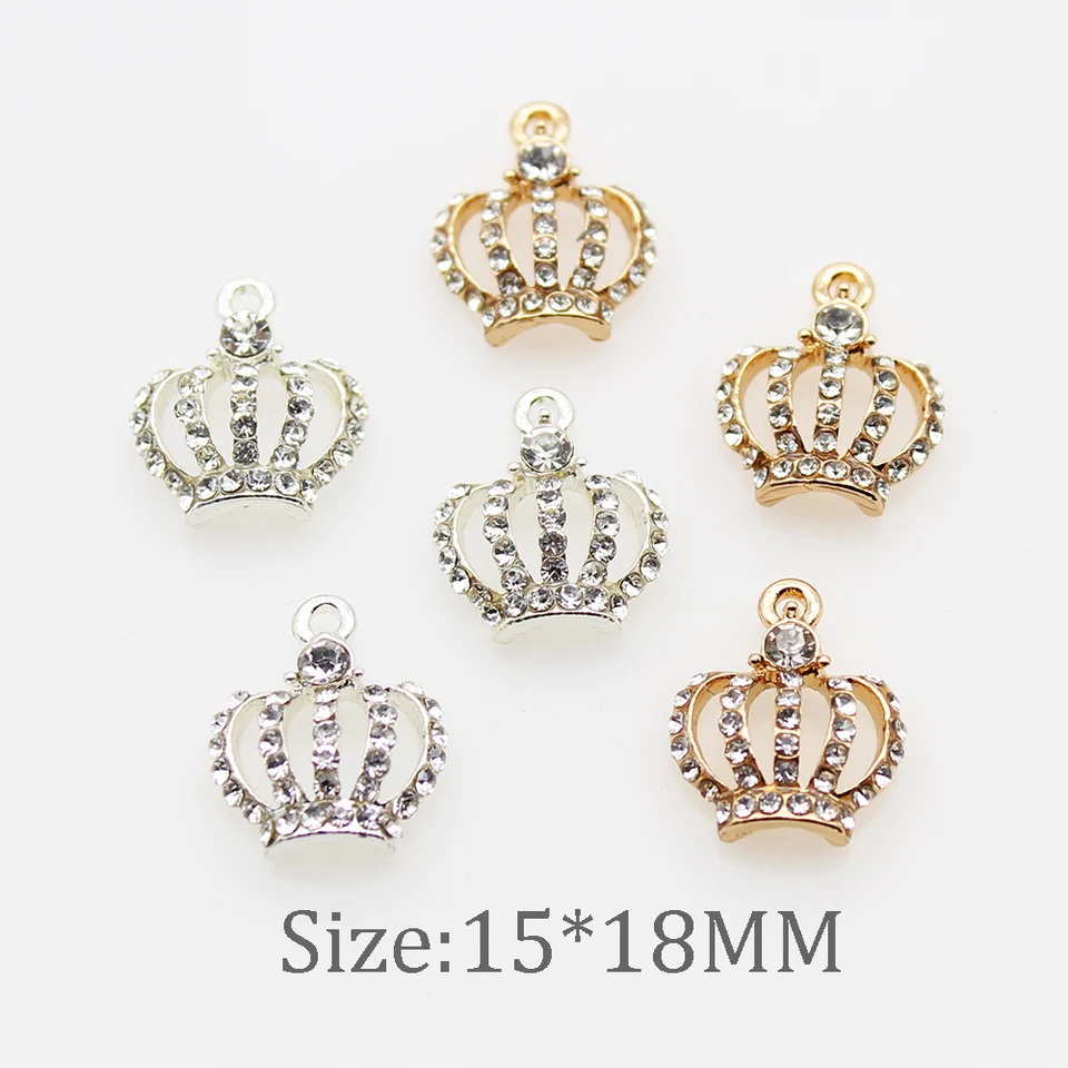 10ks Mini koruna 15*18 mm zliatiny Crystal Shinestone Gomgons for DIY šperky doplnky topánky oblečenie svadobné prívesky Dekorácie
