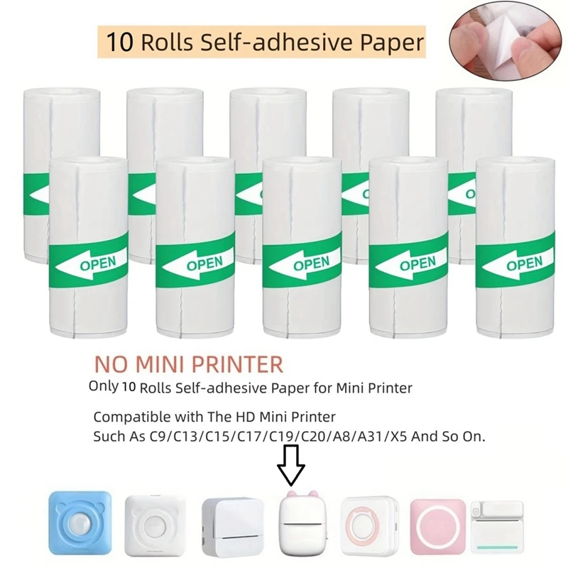 10ks Mini Termálna tlačiareň Papier Papier Self-pasívne štítky čierne na bielych pre všetky tlačiarne do 57*30 mm