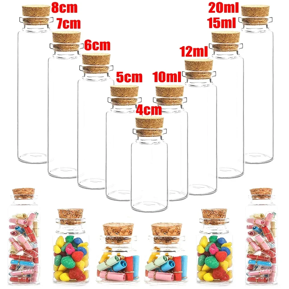 10ks Mini číry sklenený fľaše s korkovou zátkou, ktoré si želám drifting fľaše Svadobné večere dekorácie DIY remeselné sklenené korenisté nádoby