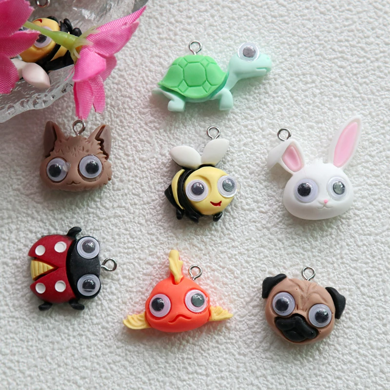 10ks mobilné očné gule živočíšna živica prívesok Cartoon Turtle Fox Beetle Pes Hook Charms DIY náramok obleč