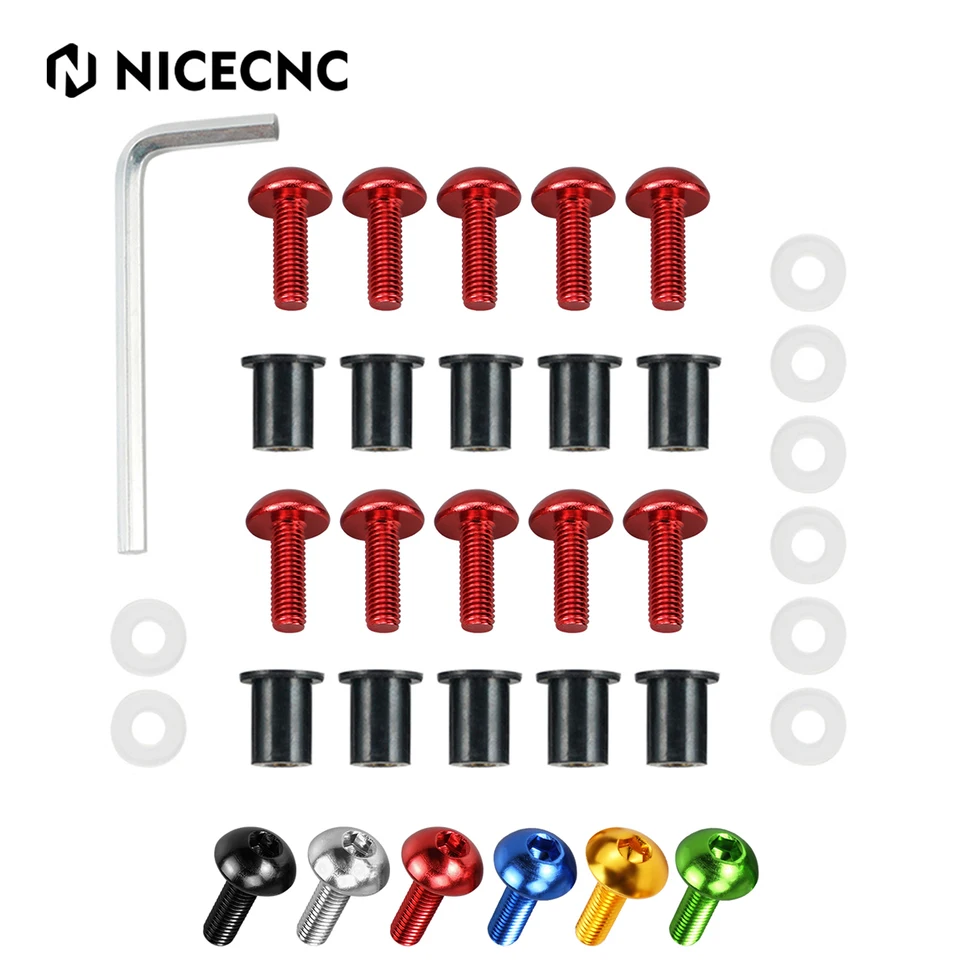 10ks Motocyklové čelné sklo Wellnuts Screck M5 Skrutky pre Honda Suzuki Kawasaki Yamaha Triumph Bodywork Quaring 5mm Well Orets