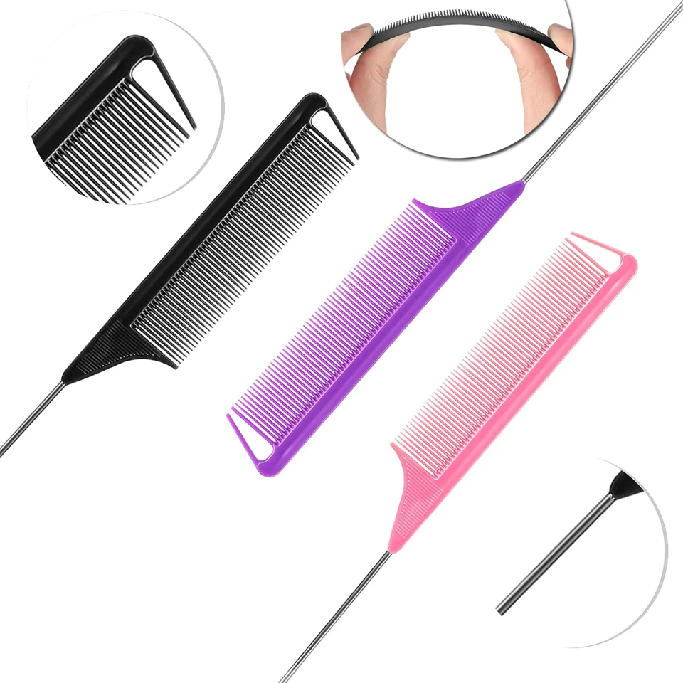 10ks módne jemné zubné oceľ Hrebeň kovová ihla Kovová ihla Ant-Static Hair Comp Salon Kaderné kaderníctvo Nástroje na styling vlasov