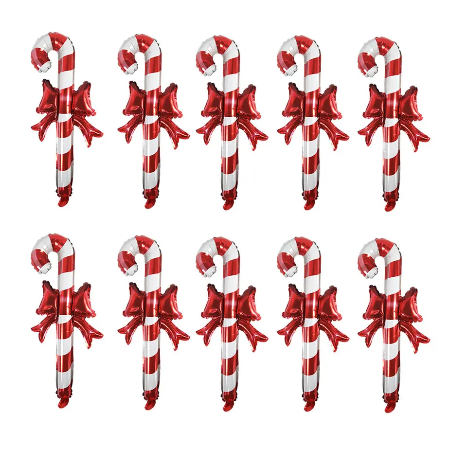 10ks nafukovacie nafukovacie Santa Claus Walking Stick ručnú fólovú cukrovú trstinu Balóny vianočné stromy visiace ozdoby Vianoce Nový rok dekor
