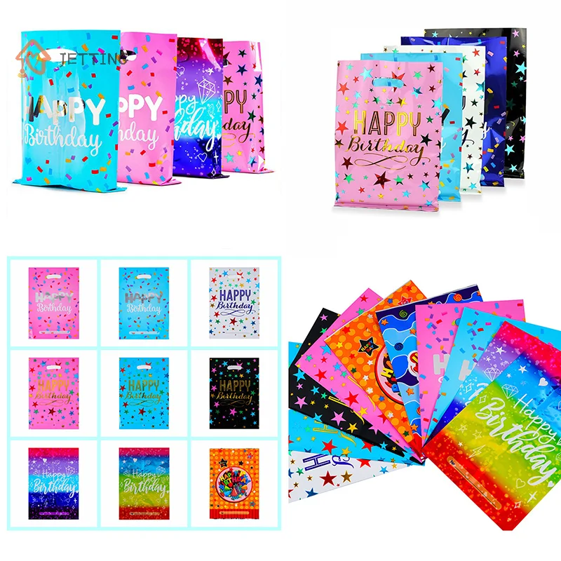 10ks narodeninová oslava Darčeková taška Farebné hviezdy Hliníkový film Candy Cookies Bag Darčekové tašky Dodávky 16,5x25,5 cm