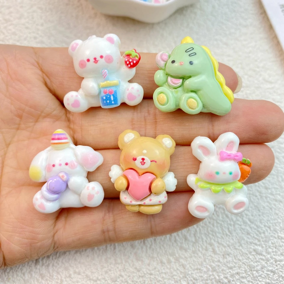 10ks nové mini roztomilé lesklé karikatúry Bear/Rabbit Dog Series Flat Back Resin Cabochons DIY šperky