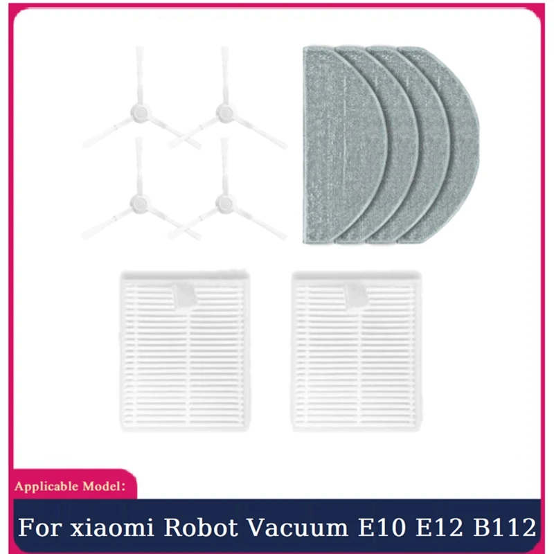 10ks náhradné diely pre robotické vákuum Xiaomi E10 E12 B112 Vákuové diely bočné kefy HEPA Filter Mop handrička