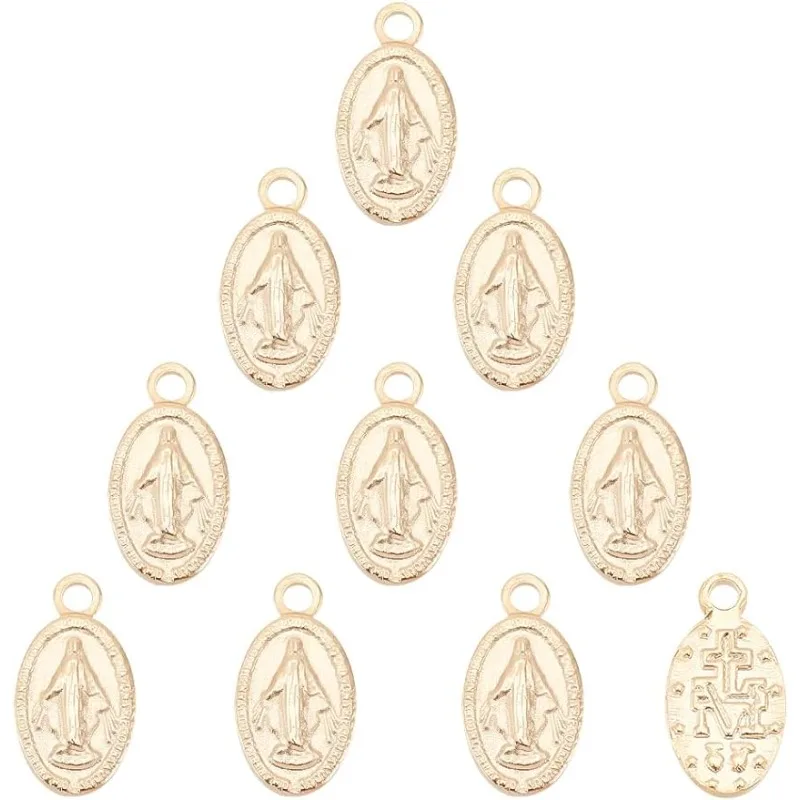 10ks ovál s Panenou Mary Charms 304 Nerezová zázračná medaila zázračná medaila 0,8 mm malé diery kúzla pre šperky