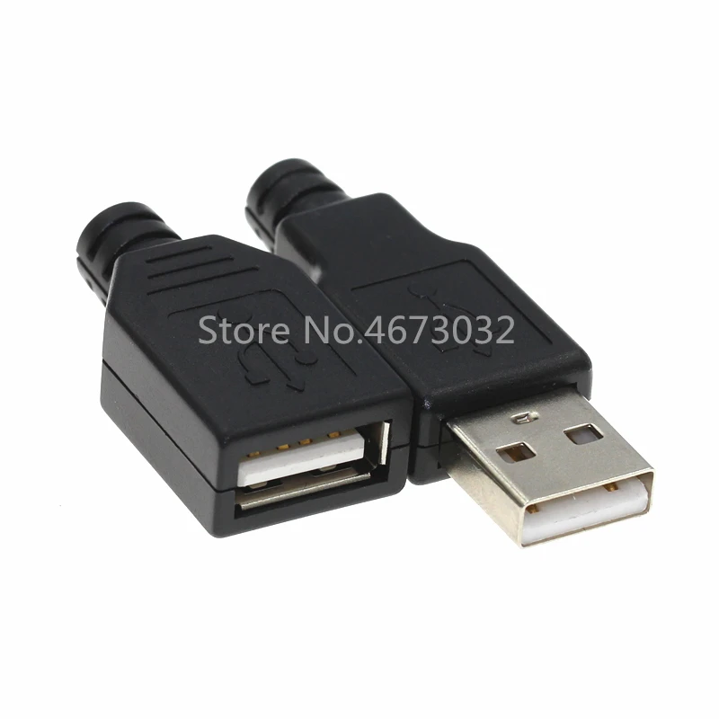 10ks-pcs typ samca samica USB 4 pin zásuvkový konektor s čiernym plastovým krytom typu A DIY súpravy DIY