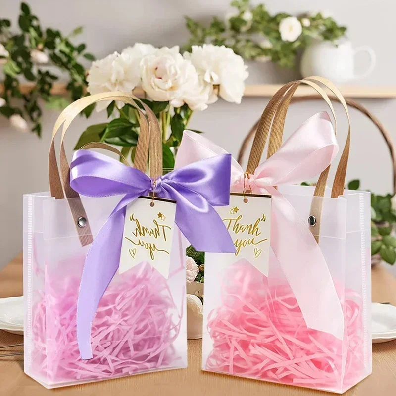 10ks Priehľadné darčekové tašky s rukovlnou večierkom Candy Boxes Souvenír Darčeky balenie BAG Svadobné narodeniny vianočné dekorácie