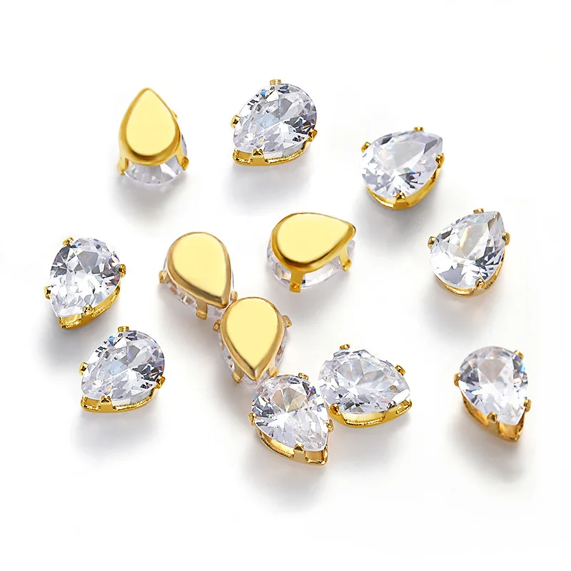 10ks Priehľadné zirkón Crystal Gold Dot Drop Drop Ručne šitie pazúry DIY ručne vyrábané klepnutie na vlasy šperky Kľúčenka Kľúčenka