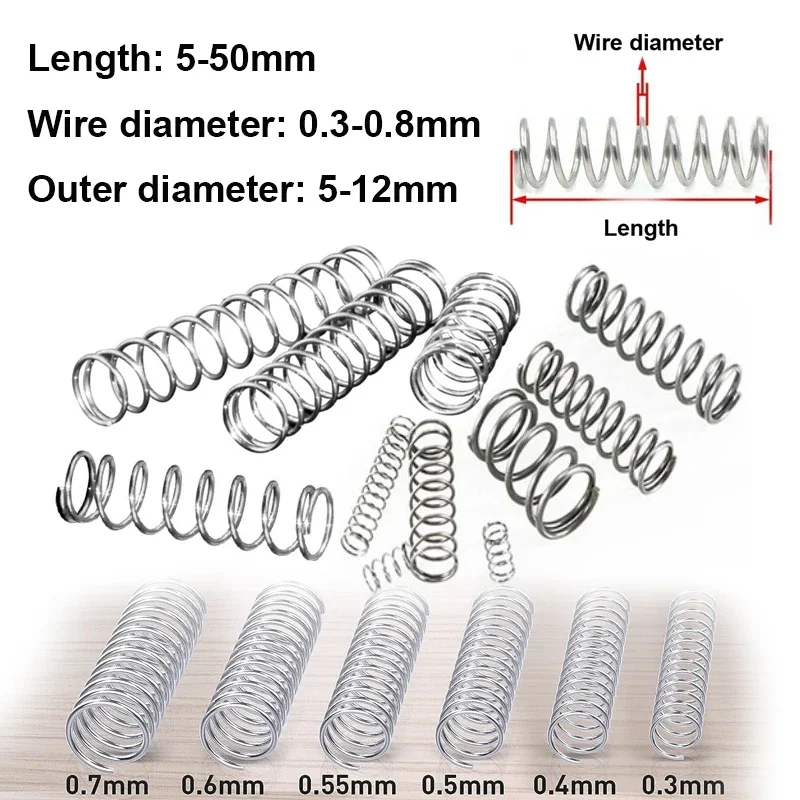 10ks Priemer drôtu 0,3 0,4 0,5 0,6 0,7 0,8 mm z nehrdzavejúcej ocele Micro Small Compression OD OD
