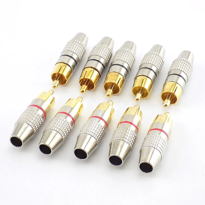 10ks RCA mužský konektor Non Solder Plug adaptér pre audiocibateľné zástrčkové video CCTV Camera Solder Free Free Multifunkčné svetské množstvo
