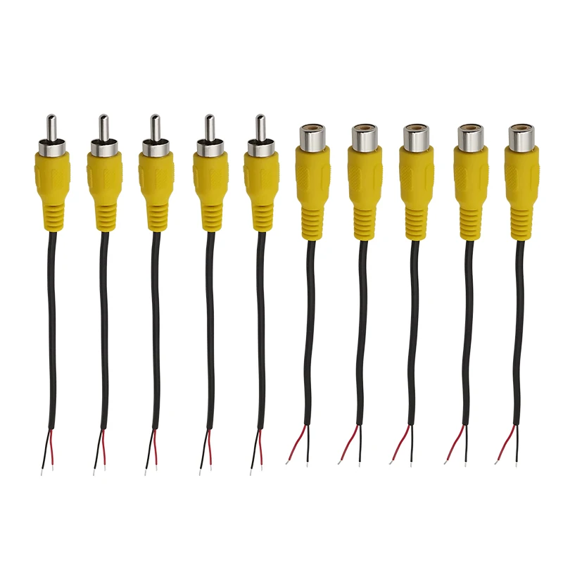 10ks RCA samec samice na holý drôt Otvorený konc s pigtail Audio video konektor RCA Plug Socket Socket Wire Connectors 15 cm