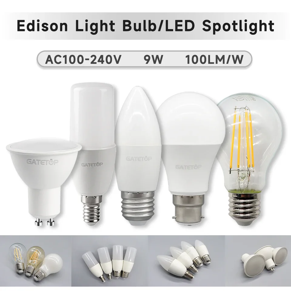 10ks retro edison vinobranie lampa E27 B22 E14 GU10 Základná žiarovka 9W LED vlákno žiarovka SPOT LIGHT AC100V-240V sklenené žiarovky HOME