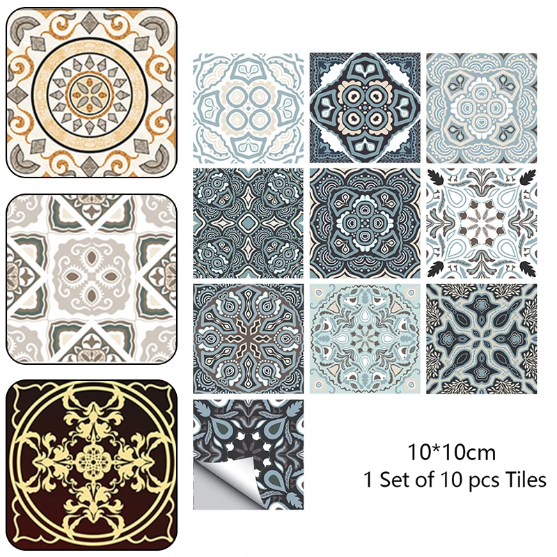 10ks retro vodotesné nálepky na dlaždice pre kuchyňu Kúpeľňa Kuchyňa Dekorácia šedá dlaždica matná podlahová nálepka 10x10cm