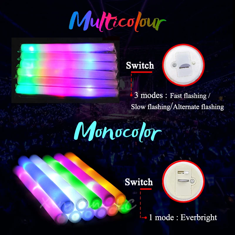10ks RGB LED žiara Fenová palica Hromadná farebná LED veselá trubica Tmavá žiara palice Svetlo Narodeniny Svadobné večere