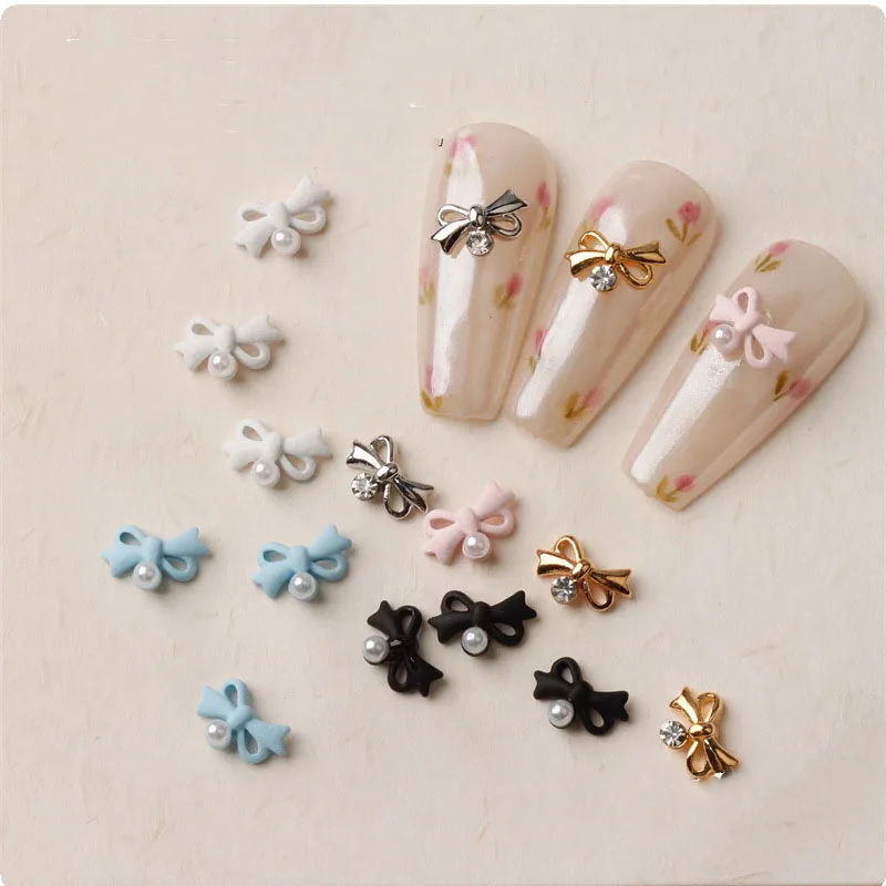 10ks Ribbon luk perla na nechty Charms 3D zliatiny Bowknot nechty na nechty diaľnice