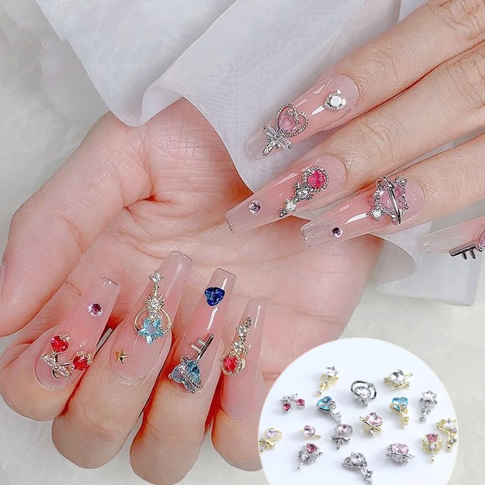 10ks Sailor Cartoon Moon Moon Nail Charm 3d Cartoon Girls Heart Magic Wand Planet Detisko Diy Luxury Crystal Nail Decors