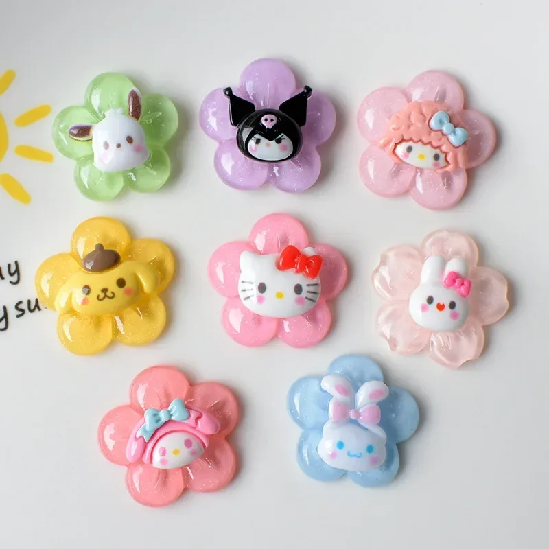 10ks sanrio karikatúra priehľadné kvetinové série Flatback živicové miniatúry DIY Hello Kitty Kuromi Resin Resin Cabochon Dekorácie