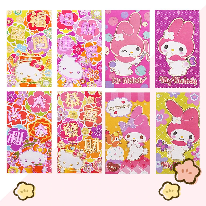 10ks sanrio čínsky nový rok červené obálky módny jarný festival červené paket cartoon roztomilý kt mačka šťastné peniaze darčeky
