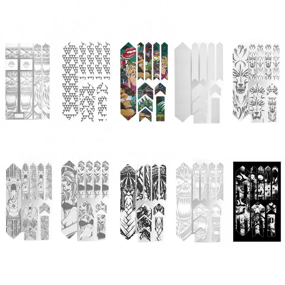 10ks/set 3D Beauty/Gorilla/Wolf Pattern MTB Bicykel Scratch-odolné lepidlo na ochranu nálepky na bicykel Vodotesný kryt strážneho rámca