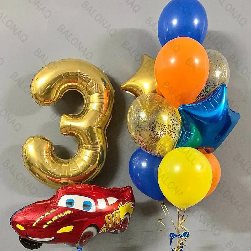 10ks/set Disney Cars Kids Happy Birthday Party Party Balóny Dekorácie Boys Dievčatá Lightning McQueen Hliníková fóliová strana Dodávky