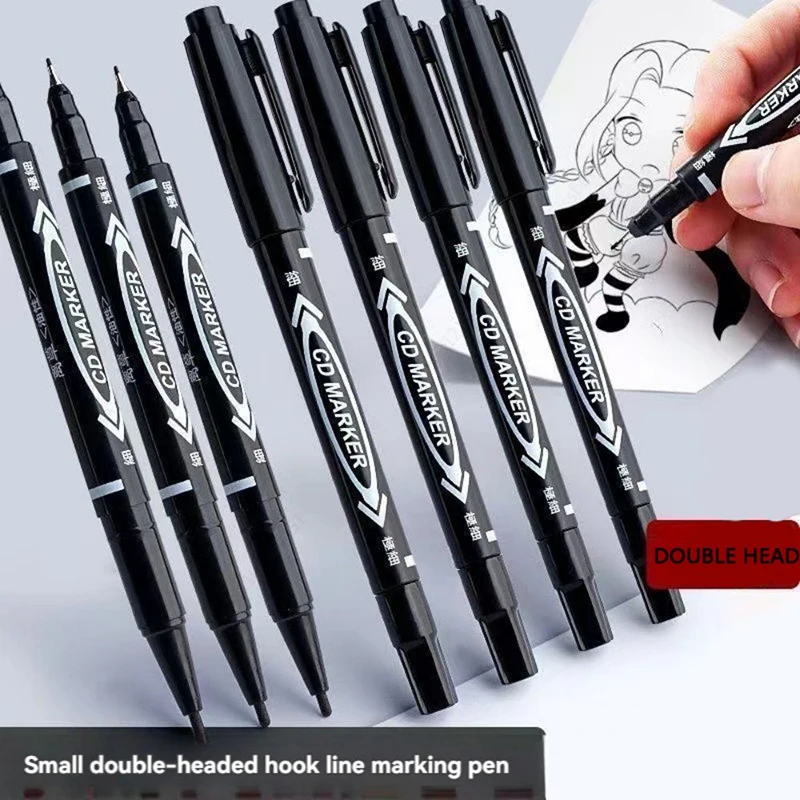 10ks/set Dual Tip 0,7/1,5 mm NIB Marker Witerproof Black Blue Red Oily Manga Art Marker Pens Student School Office Kancelária Kancelária