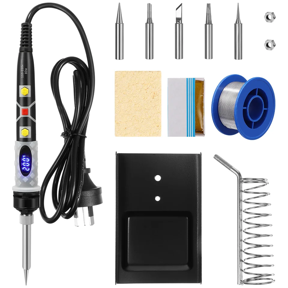 10ks/set Electronic Soldering Iron Kit 80W Nastaviteľná teplota LCD Digitálne zváracie náradie pre opravu (Au Plug)