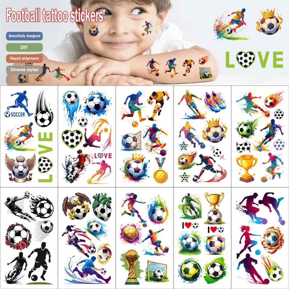 10ks/set futbalové nálepky na tetovanie na jedno nálepky na tetovanie na lokalizovanú dekoráciu tela