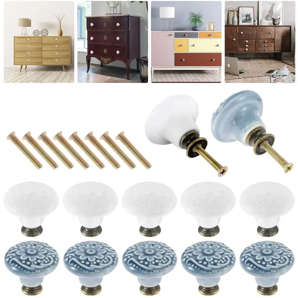 10ks/set Keramické vinobranie kuchynské skrinky Knobs Pulls retro keramické komody Knižovacie gombíky Dekoratívne zásuvky Pull gombes pre skriňu