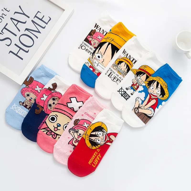 10ks/Set One Piece Cartoon Anime ponožky, bavlnené ponožky a dámske nízko rezané plytké ústa neviditeľné ponožky