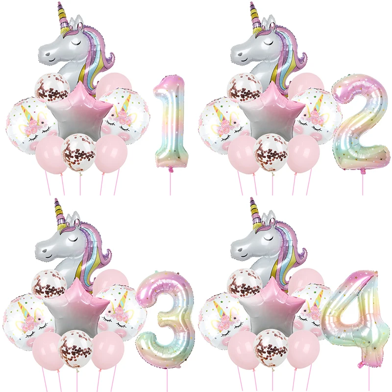 10ks/set Rainbow Unicorn Party Balóny 40 palcov Gradient Color Digitálna fólia Balóny pre deti narodeninovú oslavu DECON