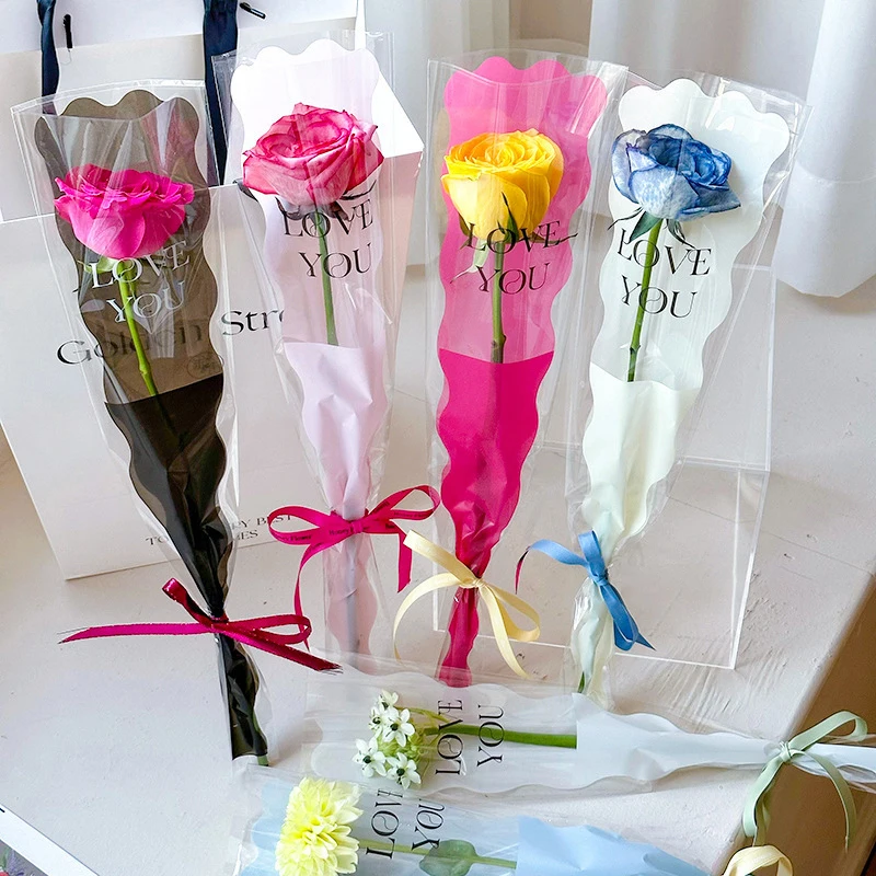 10ks single ružové rukávy kvetiny batožiny kytice Balenie Baliacich tašiek číry kvetinové obaly na Valentína