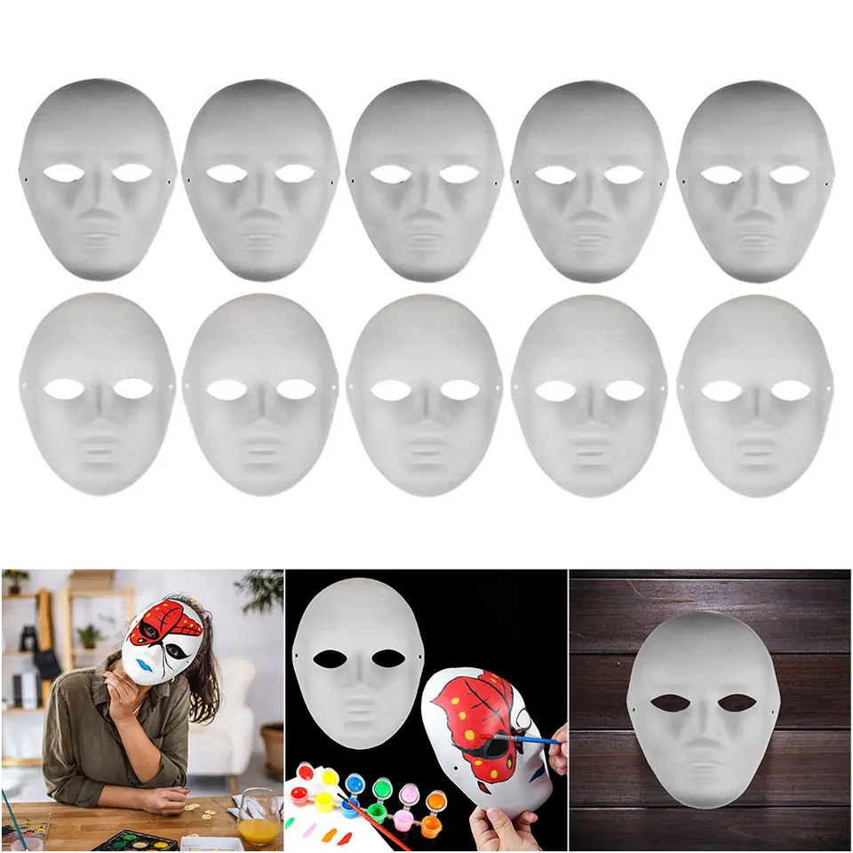 10ks slepá maska ​​hladký povrch celá tvár Maska Kreatívna maľovacia papierová maska ​​DIY maskova maska ​​Halloween rekvizity